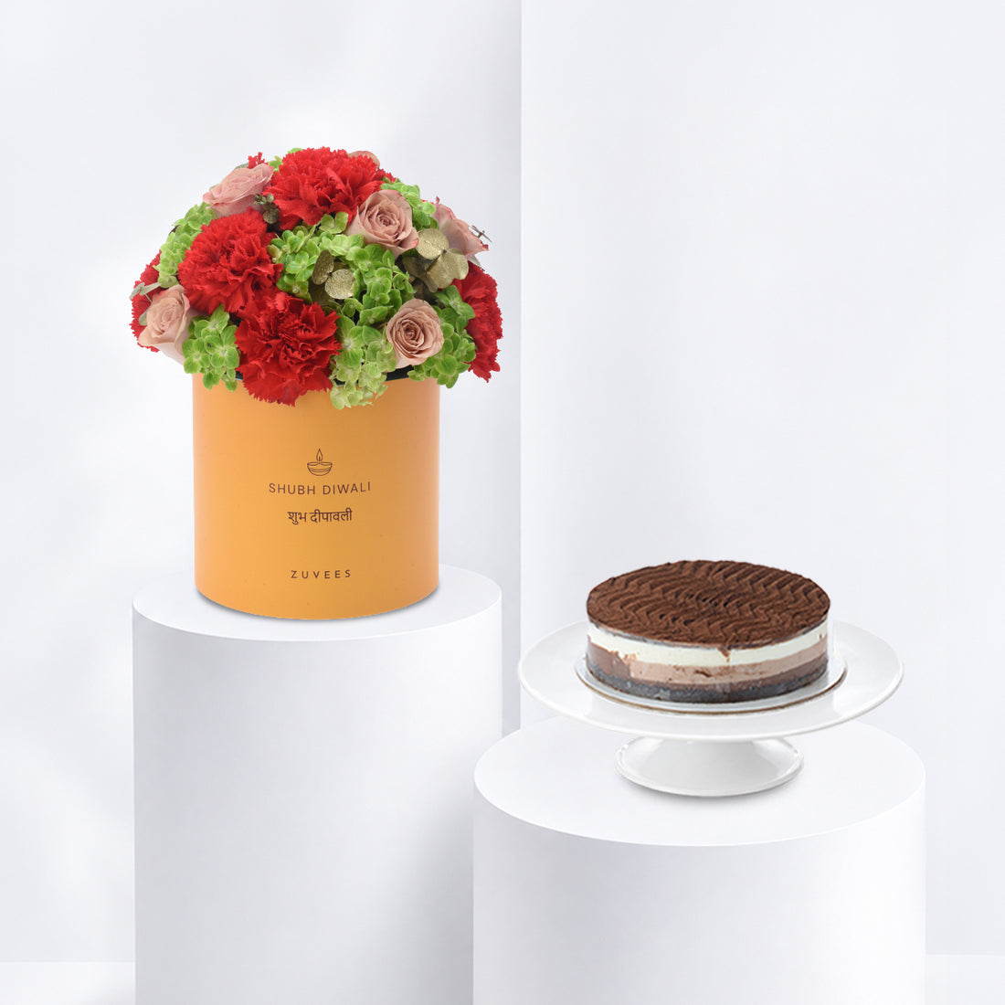 Diwali Cappuccino Rose &amp; Orange Carnation Box - Diwali Gifts