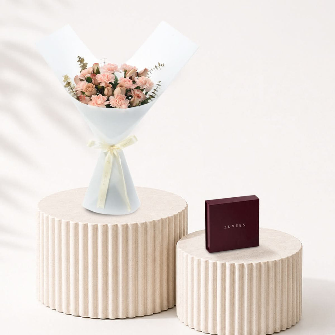 Diwali Roses &amp; Peach Carnations Bouquet Chocolate Combo - Diwali Gifts