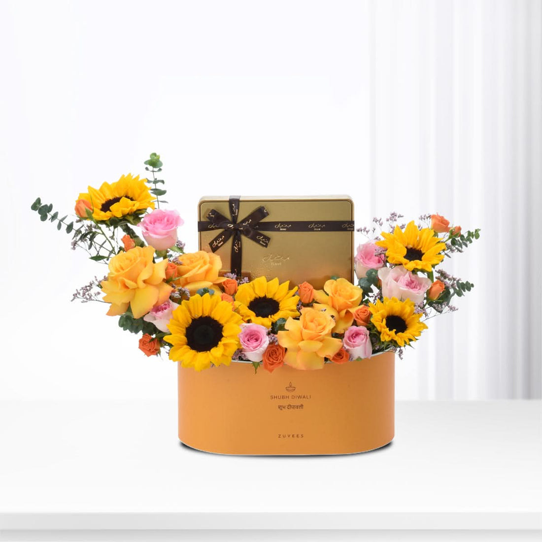Diwali Sunflower Gift Box with Bateel Dates Biscuits - Diwali Gifts