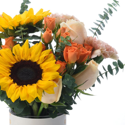 Diwali Sunflower &amp; Peach Rose Flower Vase - Diwali Gifts
