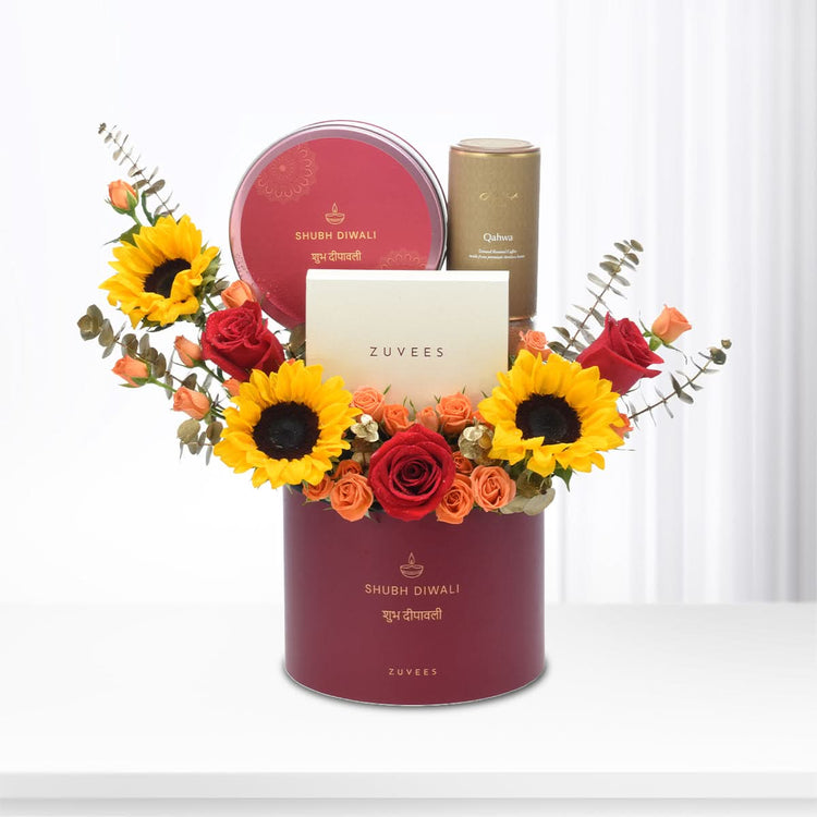 Diwali Sunflower &amp; Qahwa Coffee Gift Box - Diwali Gifts