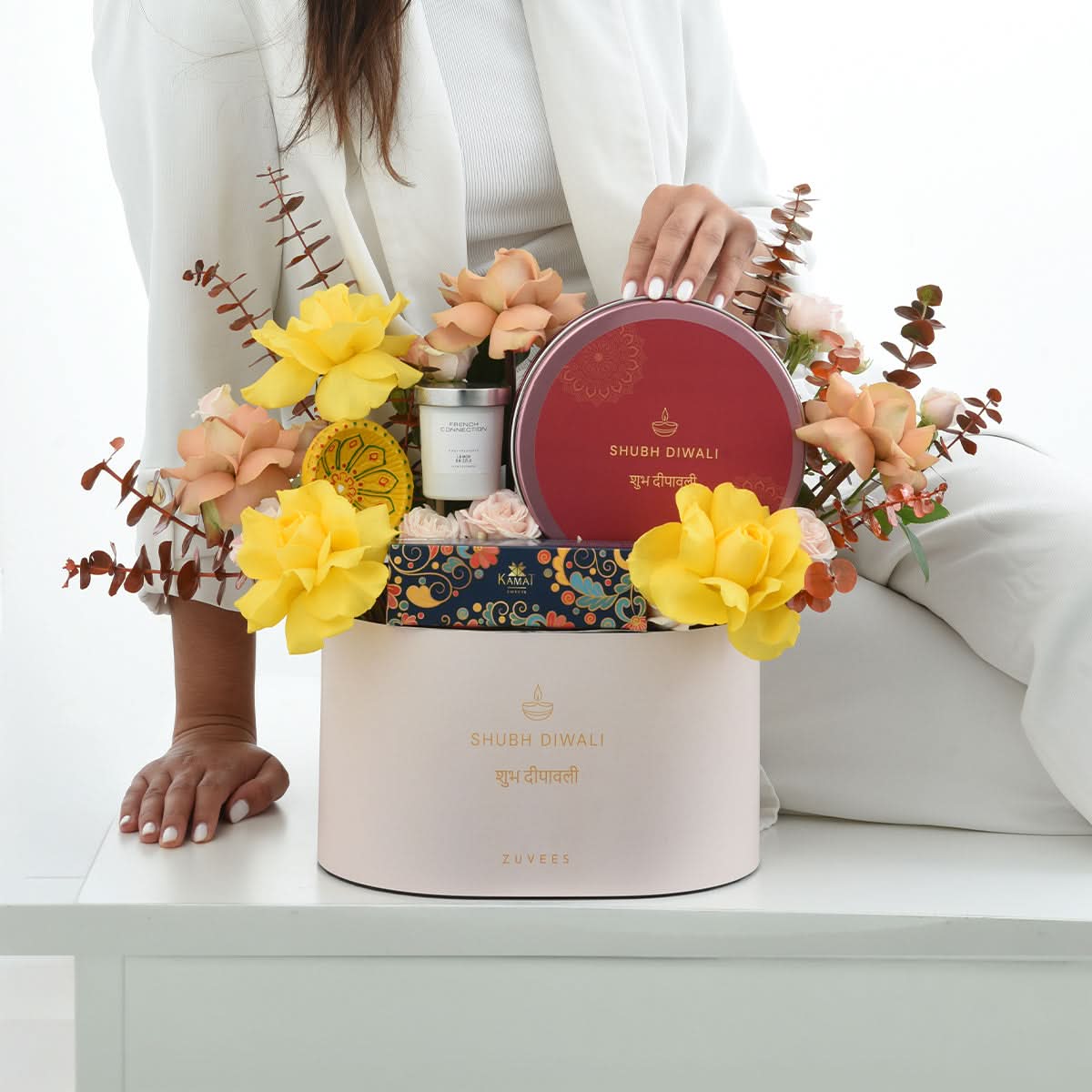 Diwali Yellow Flower Box Indulgence Box Model - Diwali