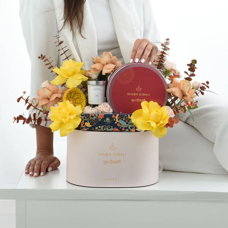 Diwali Yellow Flower Box Indulgence Box Model - Diwali