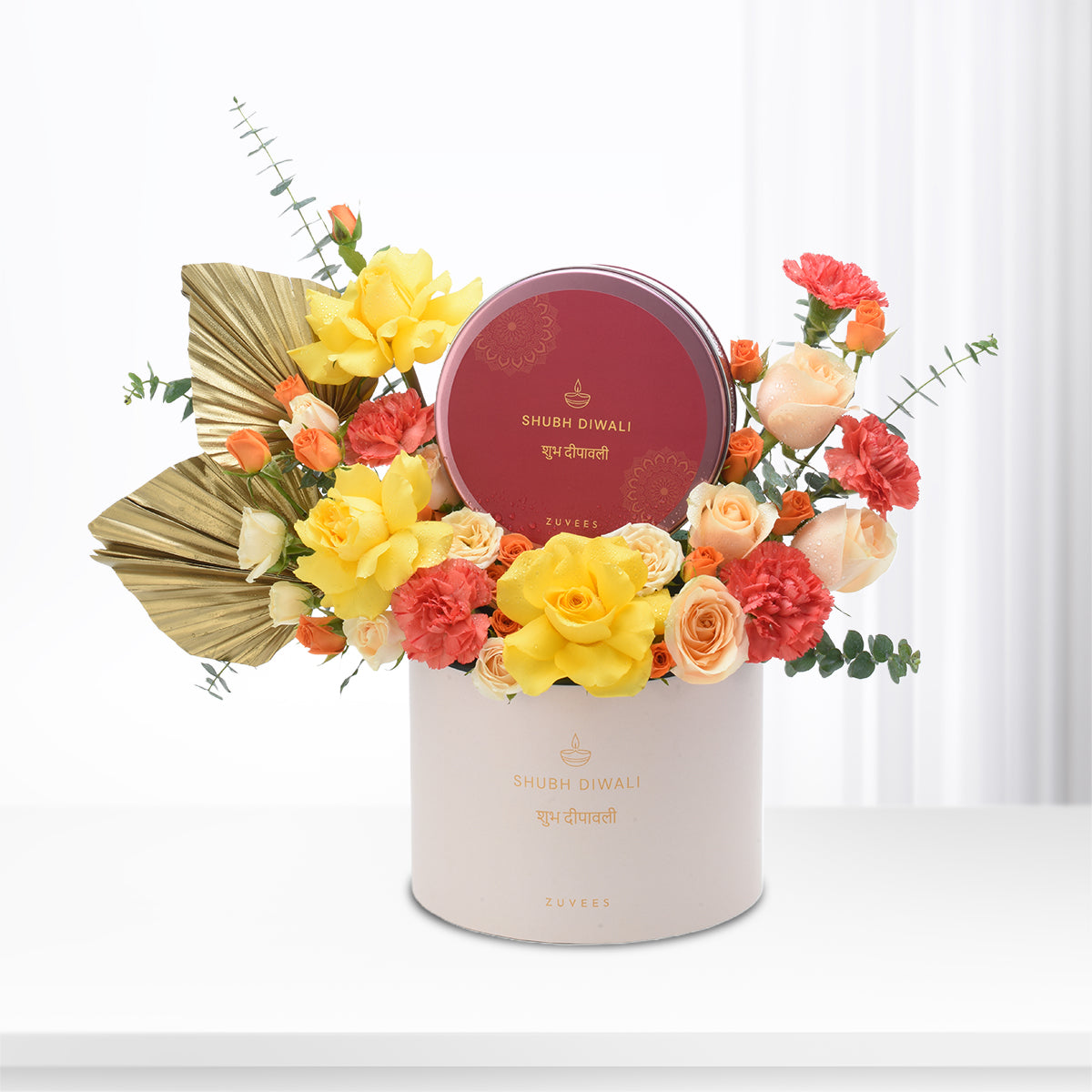 Diwali Yellow Rose &amp; Dry Fruit Gift Box - Diwali Gifts