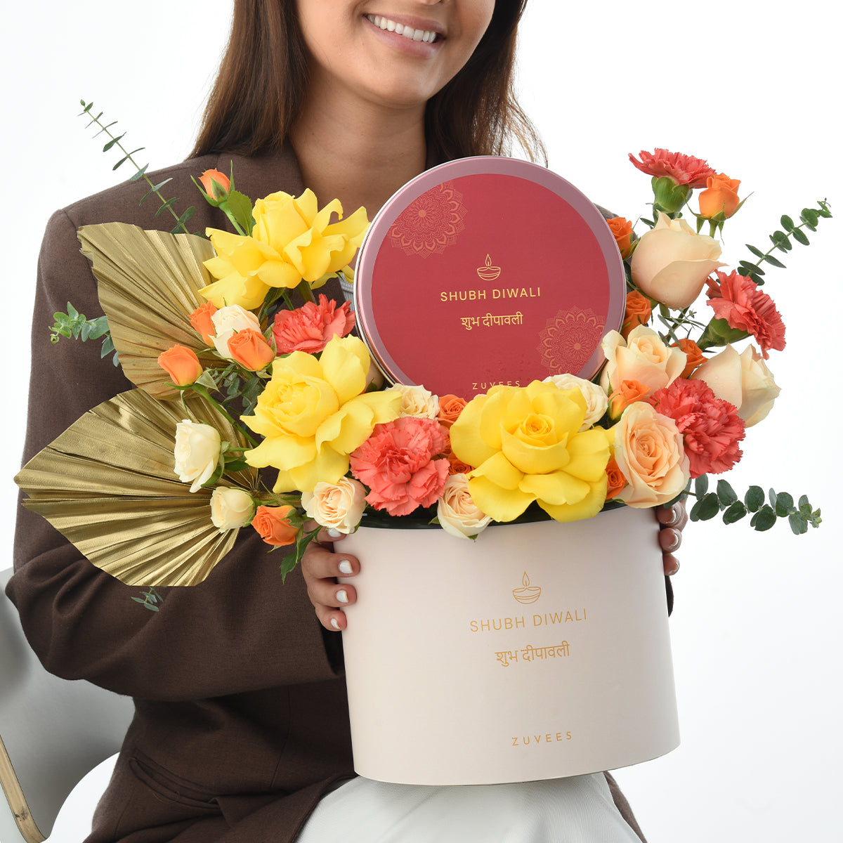 Diwali Yellow Rose &amp; Dry Fruit Gift Box - Diwali Gifts