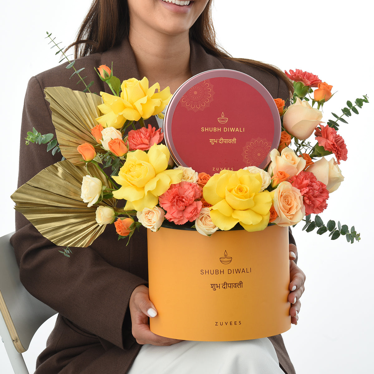 Diwali Yellow Rose &amp; Dry Fruit Gift Box - Diwali Gifts