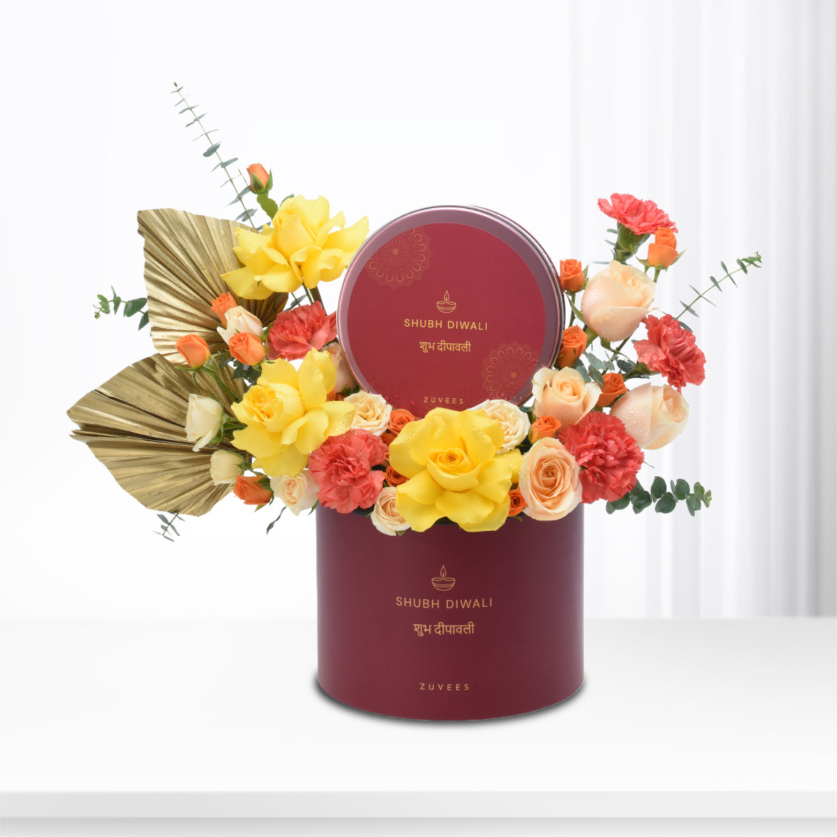 Diwali Yellow Rose &amp; Dry Fruit Gift Box - Diwali Gifts