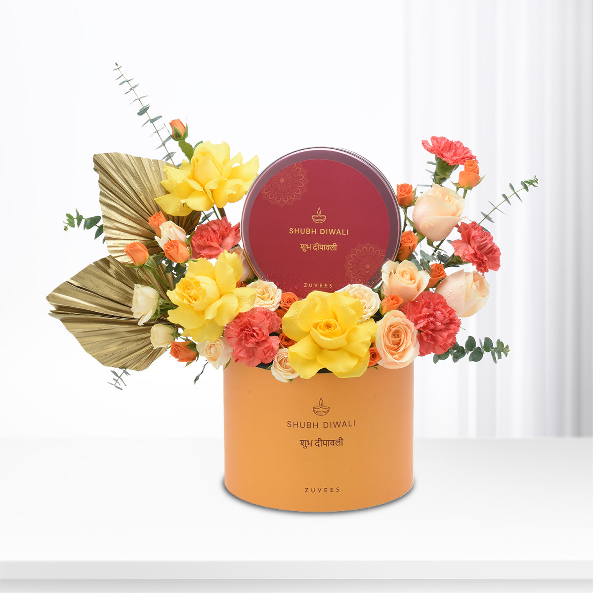 Diwali Yellow Rose &amp; Dry Fruit Gift Box - Diwali Gifts