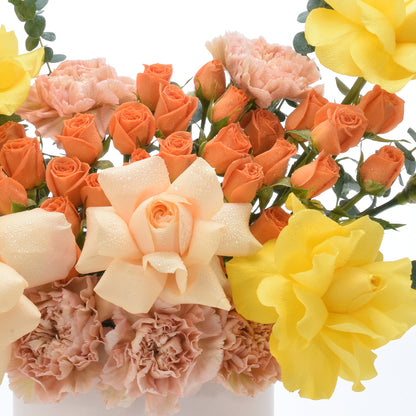 Diwali Yellow Rose &amp; Peach Bloom Box - Diwali Gifts