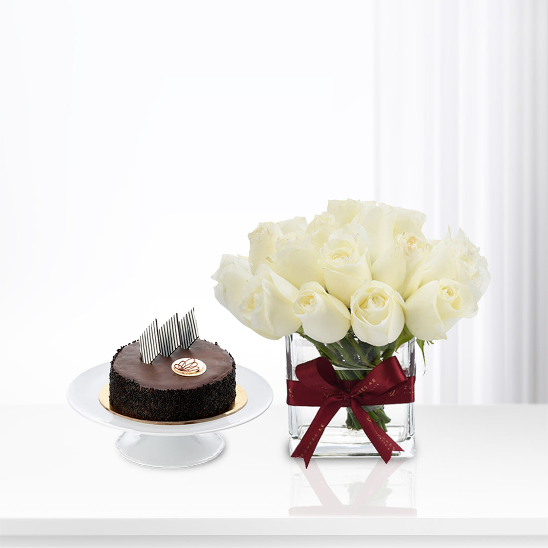 Eternal White in Glass Vase Cake Combo - Zuvees.ae
