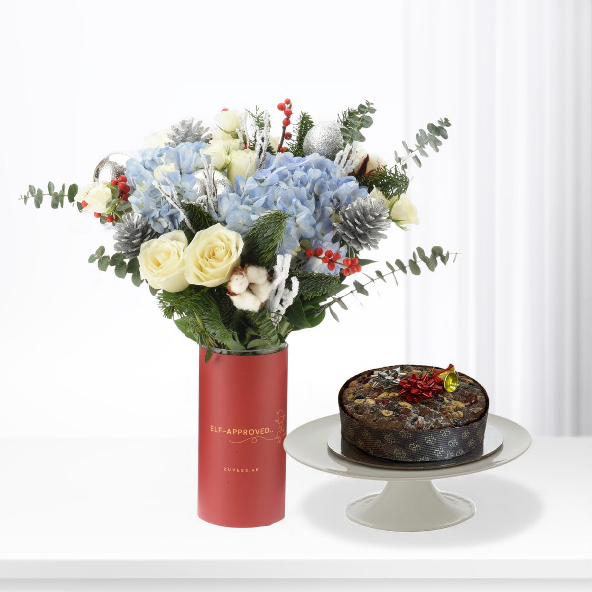 Frosted Blue Reverie Vase with Cake Combo - Zuvees.ae