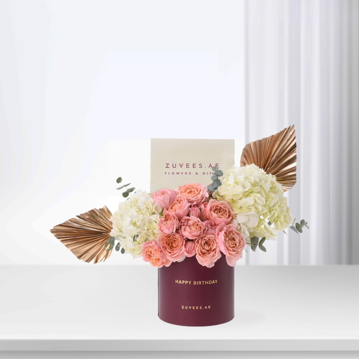 Golden Peach – Birthday Bloom Box with Chocolate Combo - Zuvees.ae