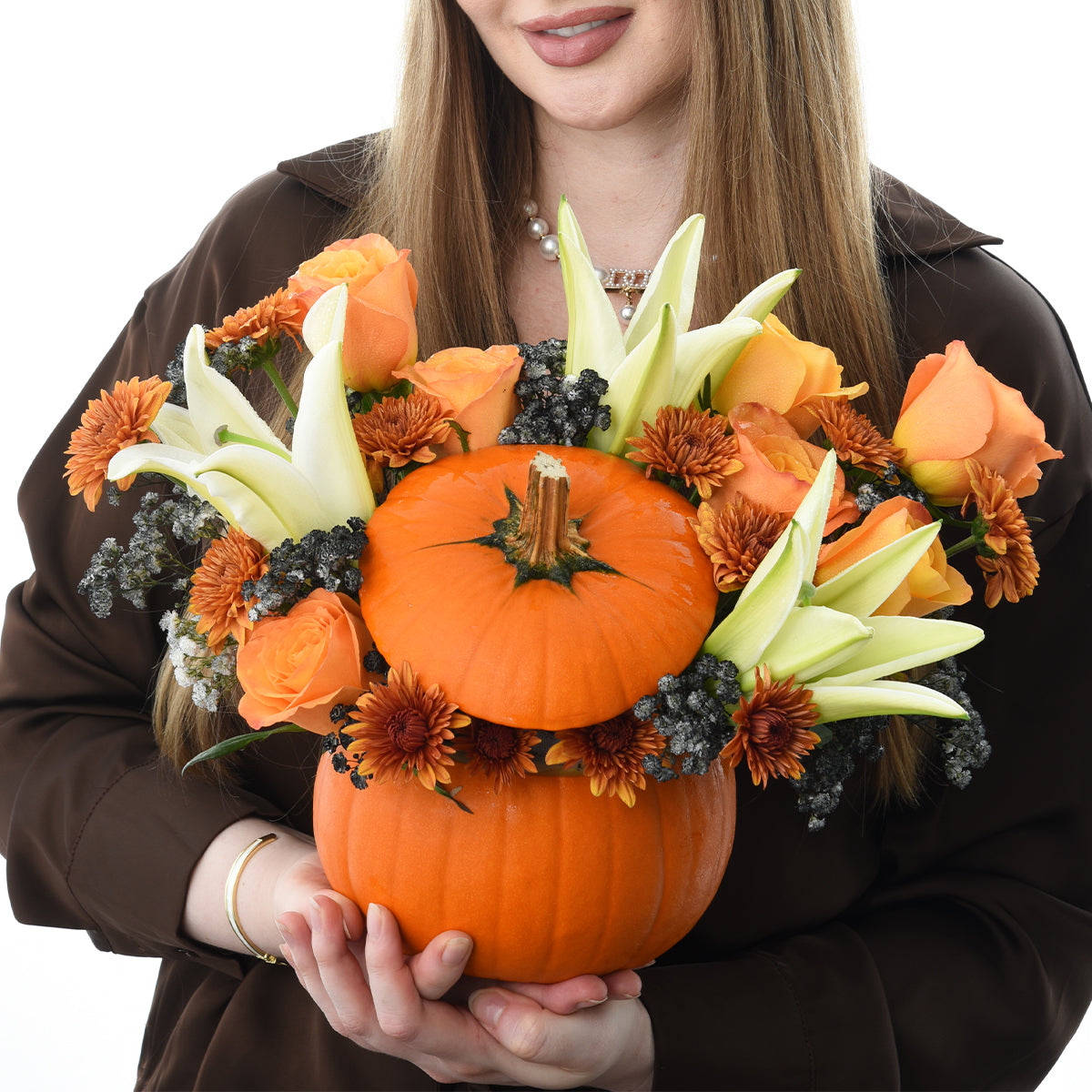 Halloween Lily and Mix Flowers Pumpkin - Halloween Gifts