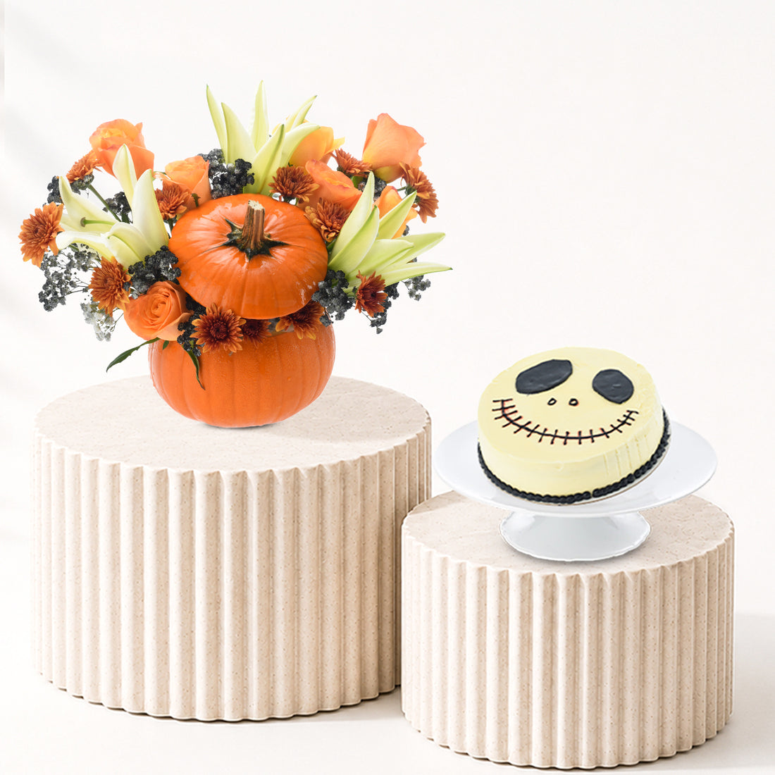 Halloween Lily and Mix Flowers Pumpkin Cake Combo - Halloween Gifts