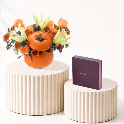 Halloween Lily and Mix Flowers Pumpkin Chocolates Combo - Halloween Gifts