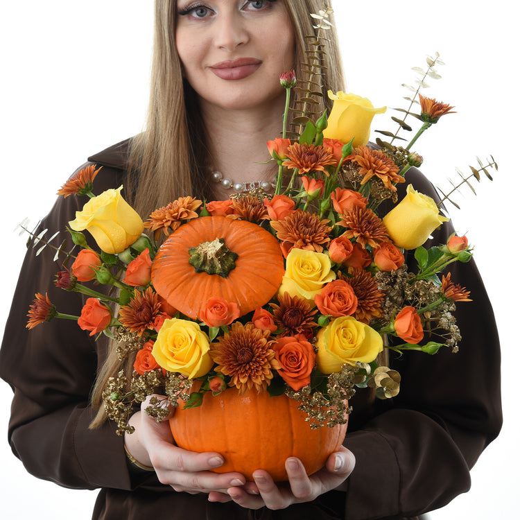 Halloween Mix Roses In Pumpkin - Halloween Gifts