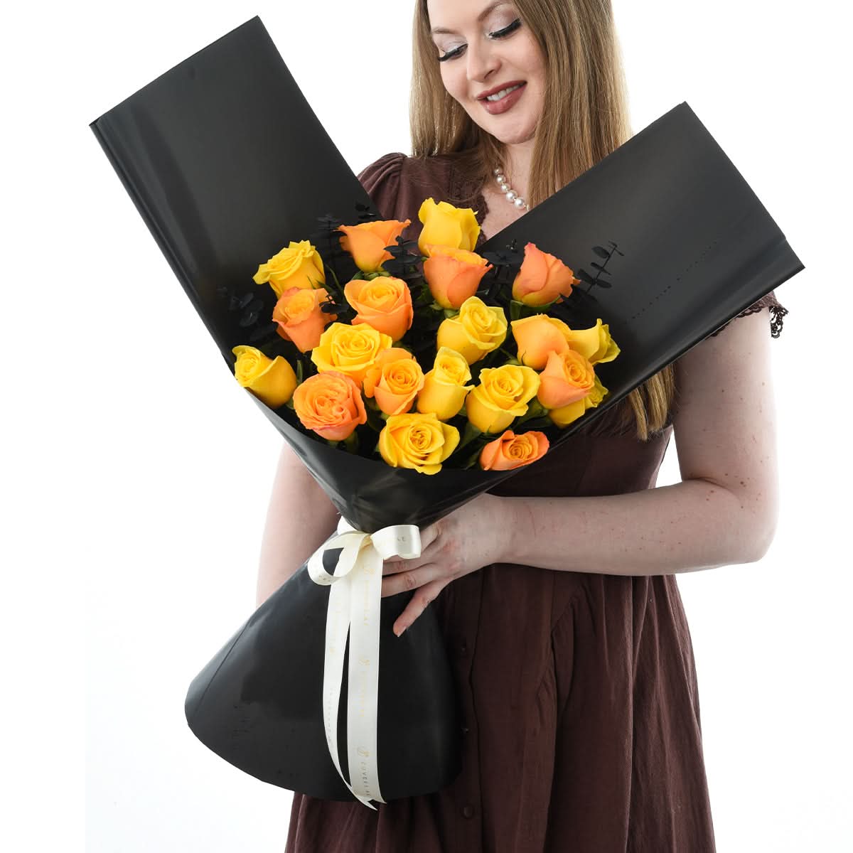 Halloween Orange and Yellow Roses Bouquet - Halloween Gifts