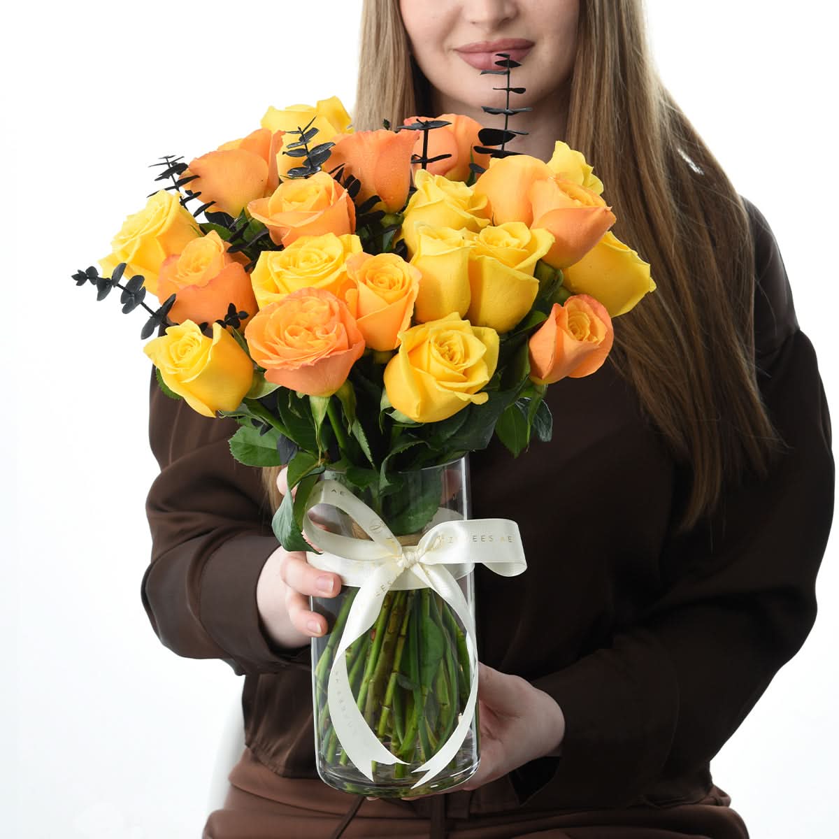 Halloween Orange and Yellow Roses Vase - Halloween Gifts