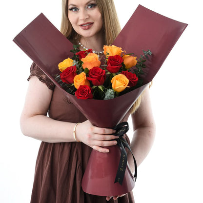 Halloween Red and Orange Roses Bouquet - Halloween Gifts