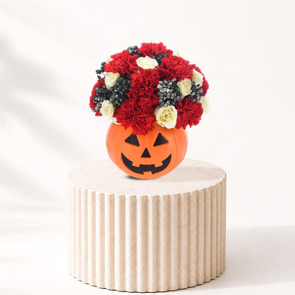 Halloween Red and White Flowers in Pumpkin - Halloween Gifts