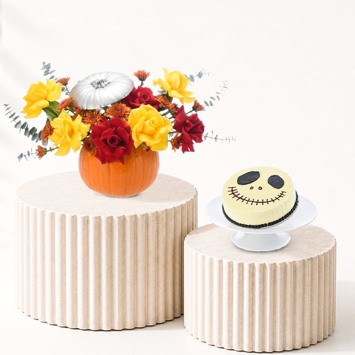 Halloween Rose Flowers in Pumpkin Cake Combo - Halloween Gifts