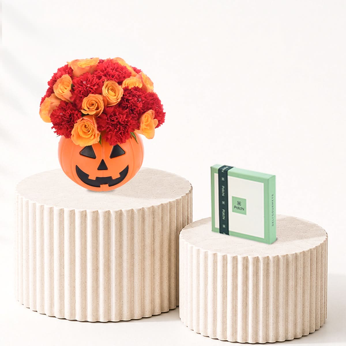 Halloween Roses &amp; Carnations In Pumpkin Chocolates Combo - Halloween Gifts