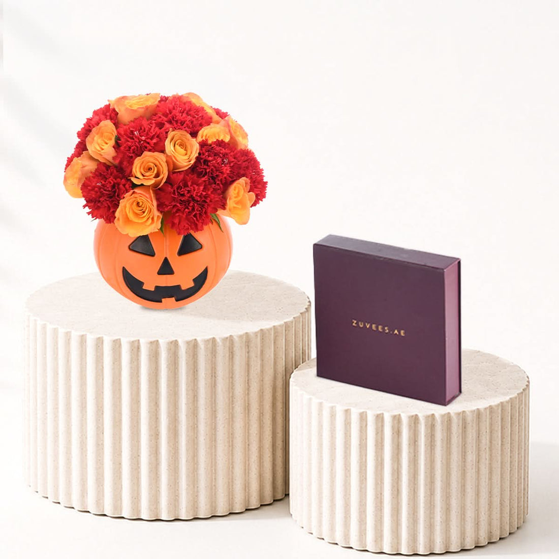 Halloween Roses &amp; Carnations In Pumpkin Chocolates Combo - Halloween Gifts