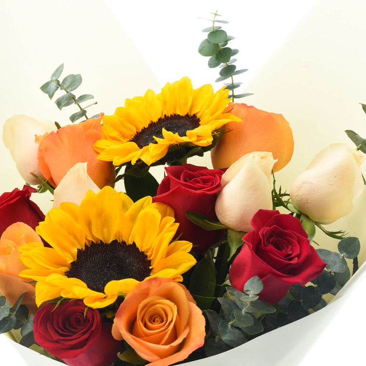 Halloween Sunflower and Roses Bouquet - Halloween Gifts