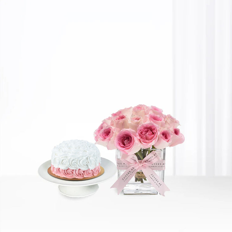 Mandala Pink Roses Vase Cake Combo - Zuvees.ae