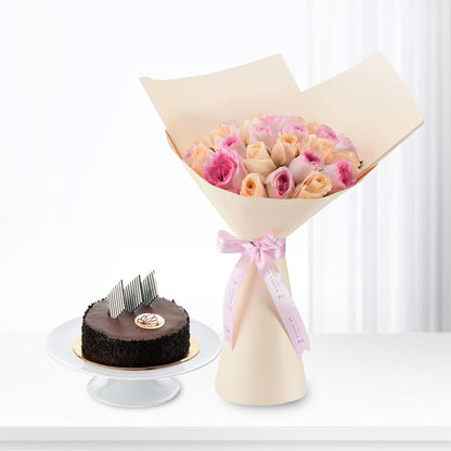 Peach &amp; Pink Delight Bouquet Cake Combo - Zuvees.ae