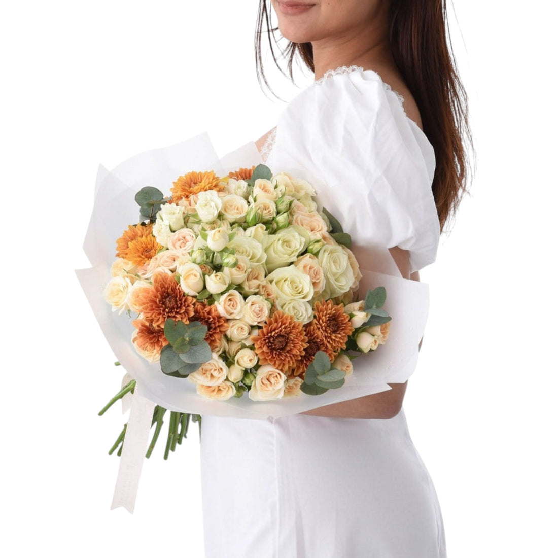 Peach &amp; White Bouquet with Rasasi Bakhoor - Zuvees.ae