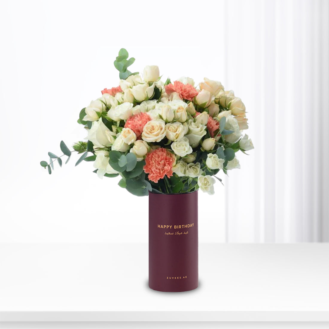 Peach &amp; White Harmony In Birthday Vase - Zuvees.ae
