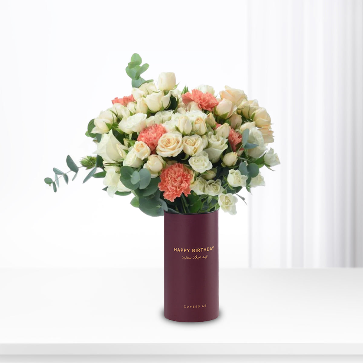Peach &amp; White Harmony In Birthday Vase - Zuvees.ae