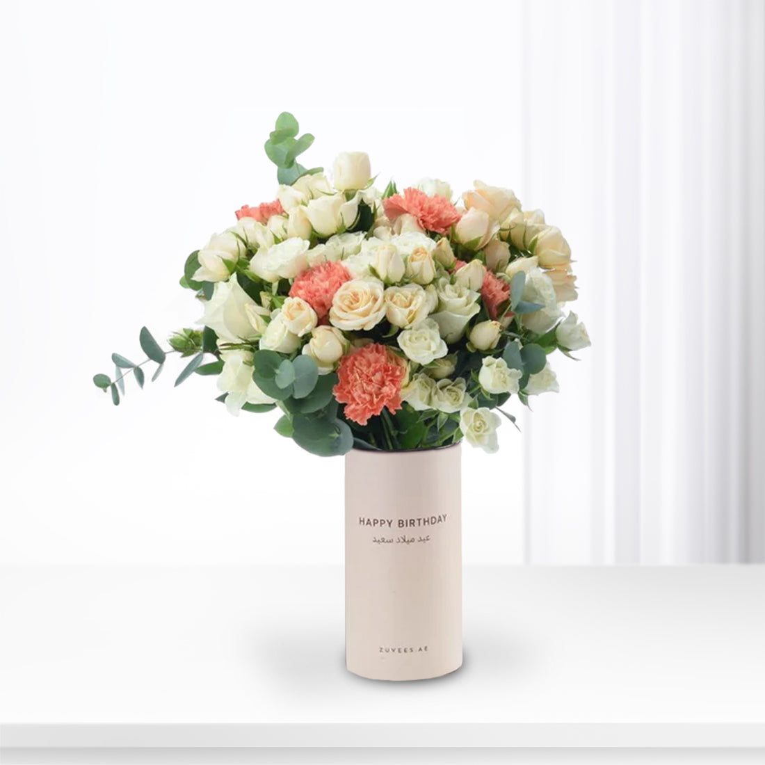 Peach &amp; White Harmony In Birthday Vase - Zuvees.ae