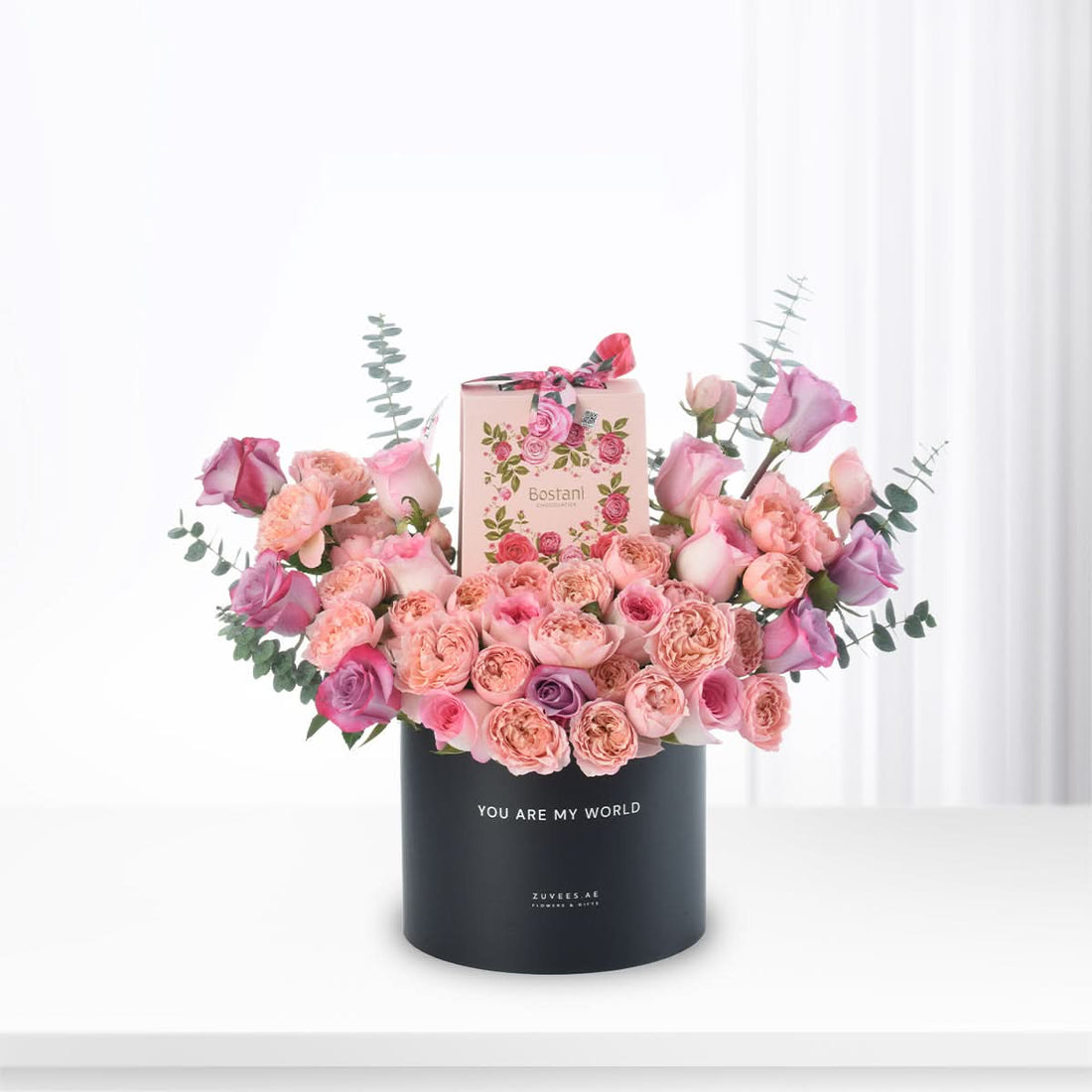 Pink Lovely Garden Special Box with Bostani Chocolates - Zuvees.ae