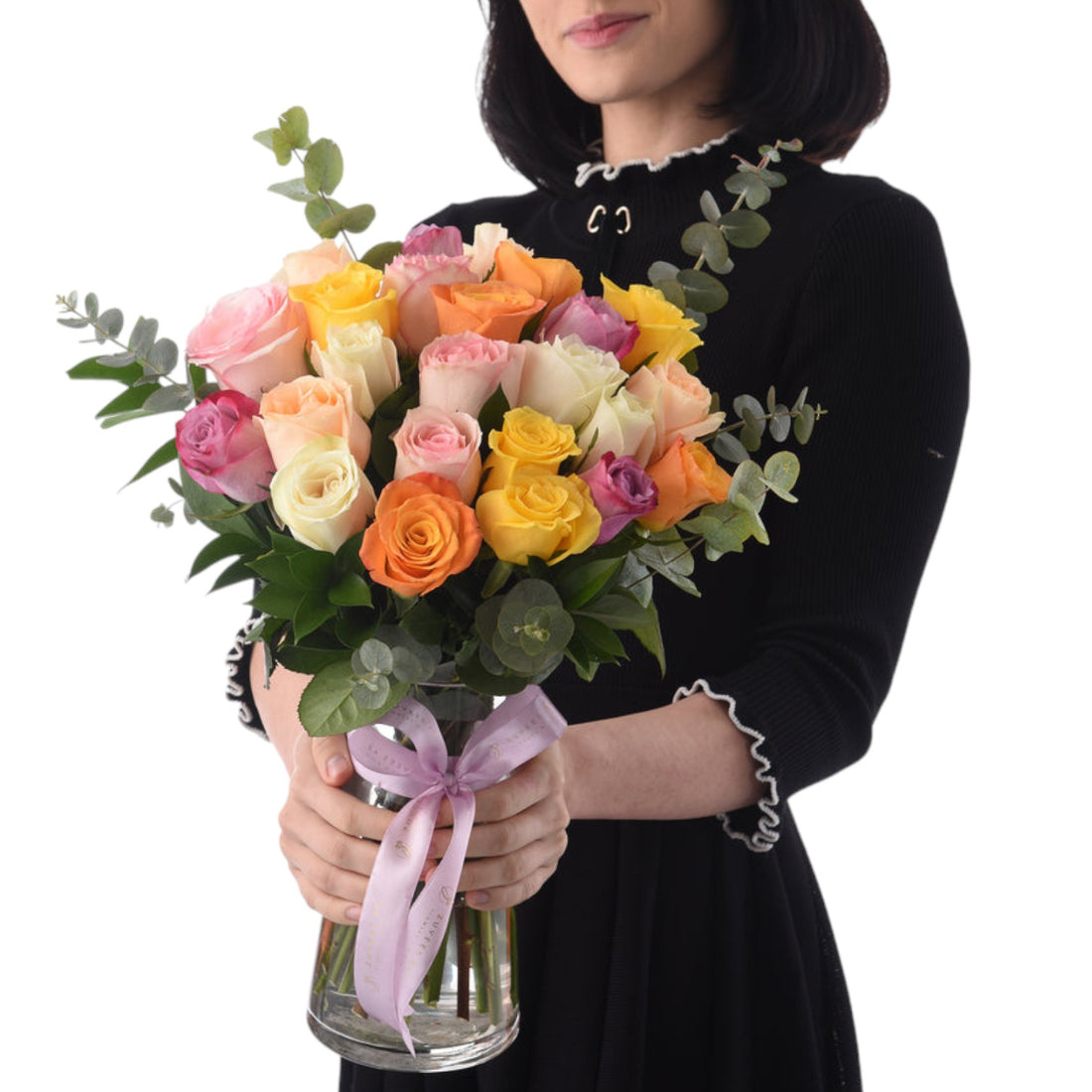 Rainbow Blush Multi-Rose Vase - Zuvees.ae