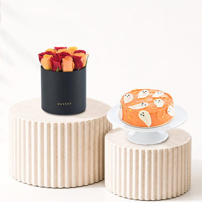Red and Orange Mixed Roses Box Cake Combo - Halloween Gifts