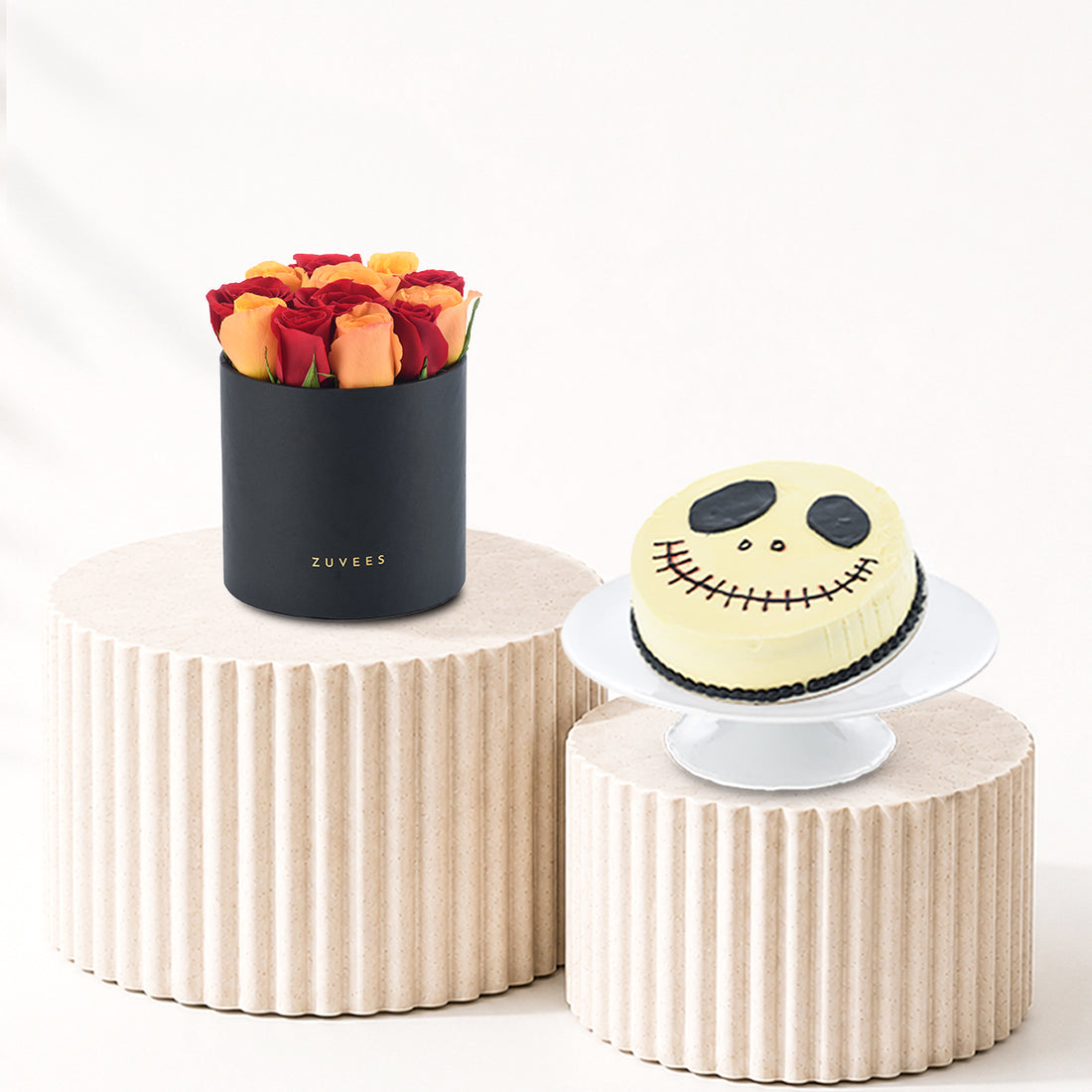 Red and Orange Mixed Roses Box Cake Combo - Halloween Gifts