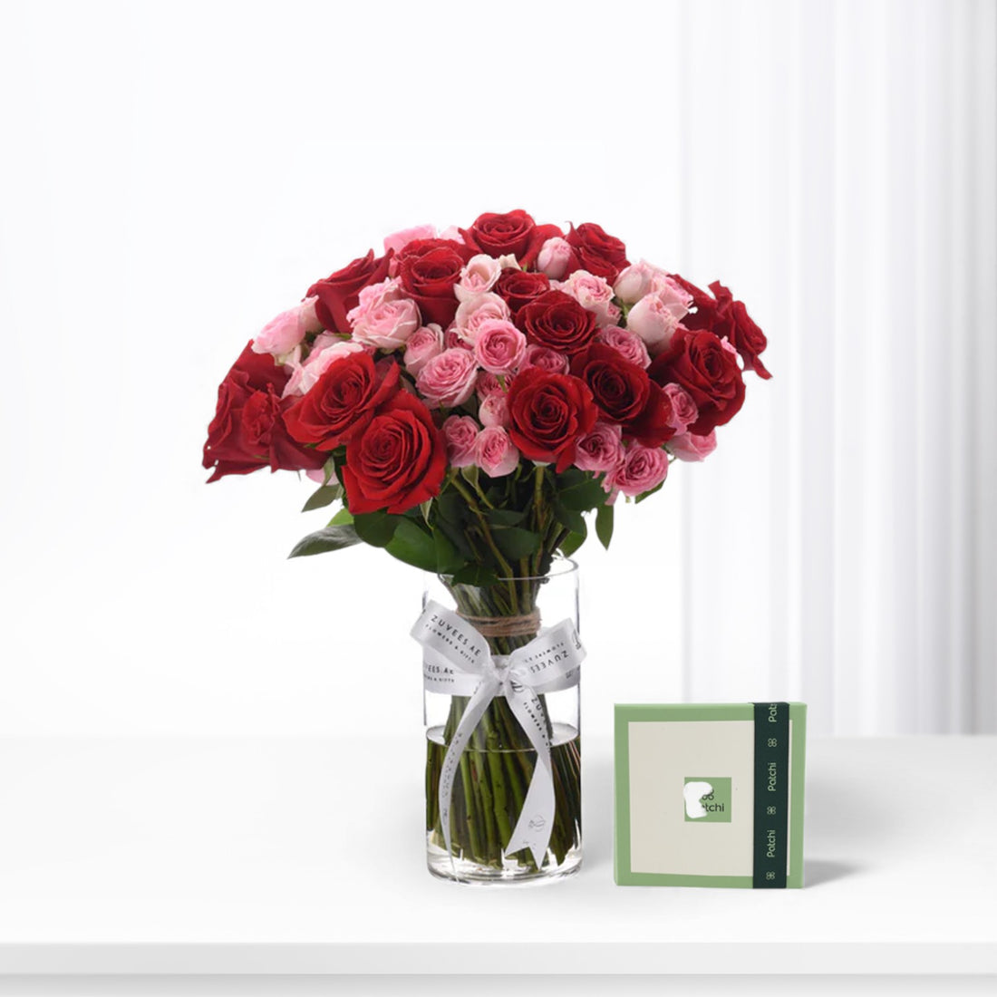 Rose Gradient Glass Vase Chocolate Combo - Zuvees.ae