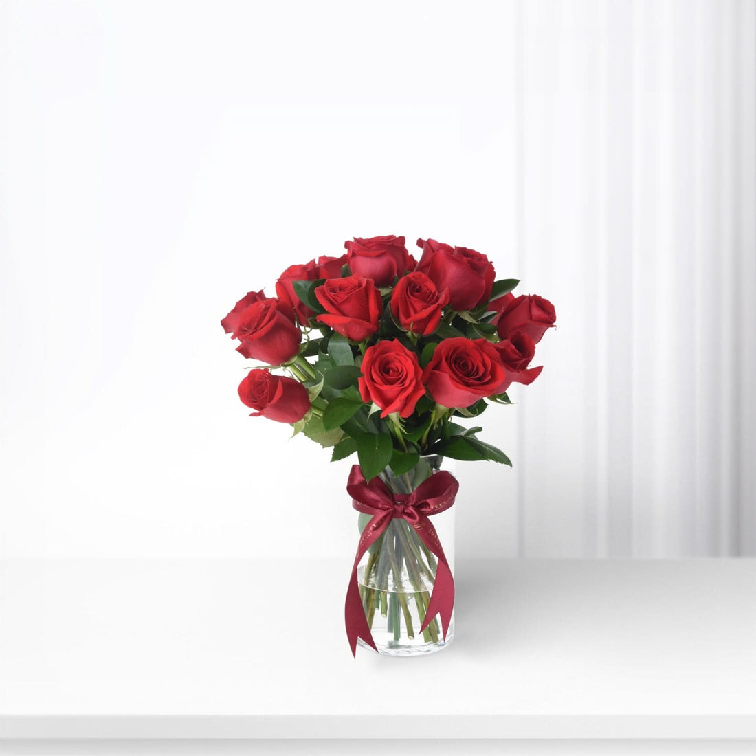 15 Red Roses in Glass Vase - Zuvees.ae