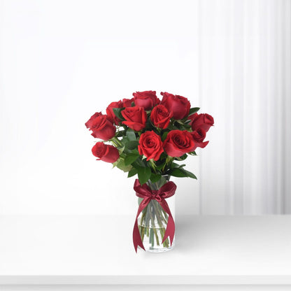 15 Red Roses in Glass Vase - Zuvees.ae