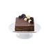Rich chocolate cake slice, layered, topped with assorted truffles, elegant white pedestal.