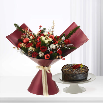 Snowlit Roses of Christmas Bouquet Cake Combo - Zuvees.ae