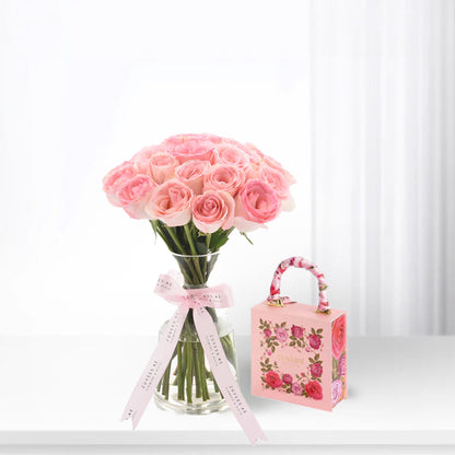 Sweet Pink Roses Vase Chocolates Combo - Zuvees.ae