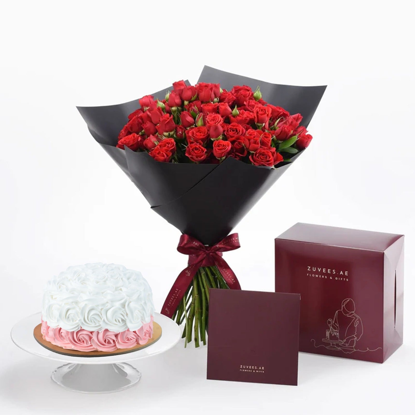 The Majestic 25 Red Roses Bouquet Cake Combo - Zuvees.ae