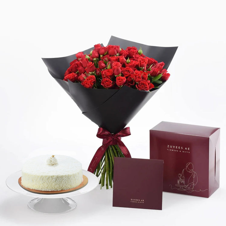 The Majestic 25 Red Roses Bouquet Cake Combo - Zuvees.ae