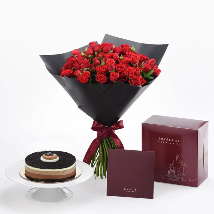 The Majestic 25 Red Roses Bouquet Cake Combo - Zuvees.ae