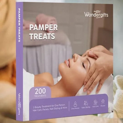 Purple spa gift box featuring serene facial massage, 200 treatments for self-care.