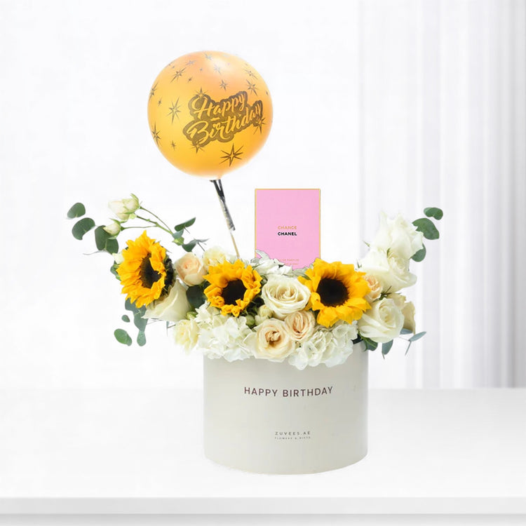 Sunflower &amp; Perfume Birthday Box - Zuvees.ae