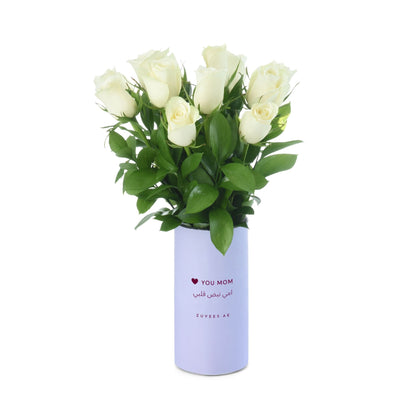 12 White Roses Vase To Mom - Zuvees.ae